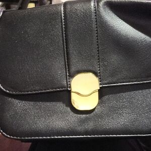 Time And Tru Classic Black Leather Crossbody Bag with Gold Hardware